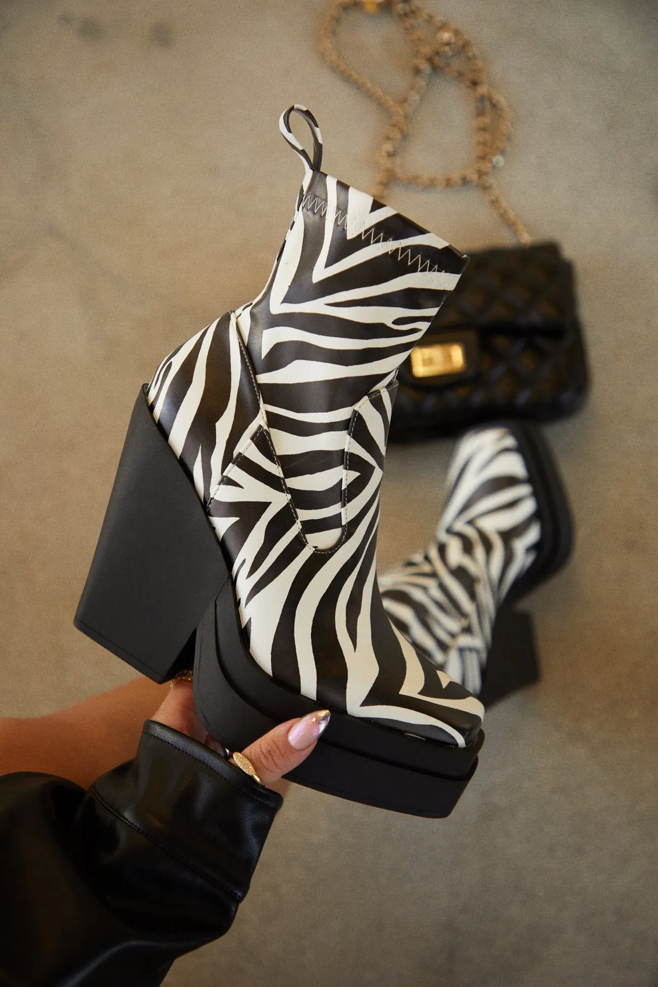 Aleksandra Block Heel Platform Ankle Boots - Zebra