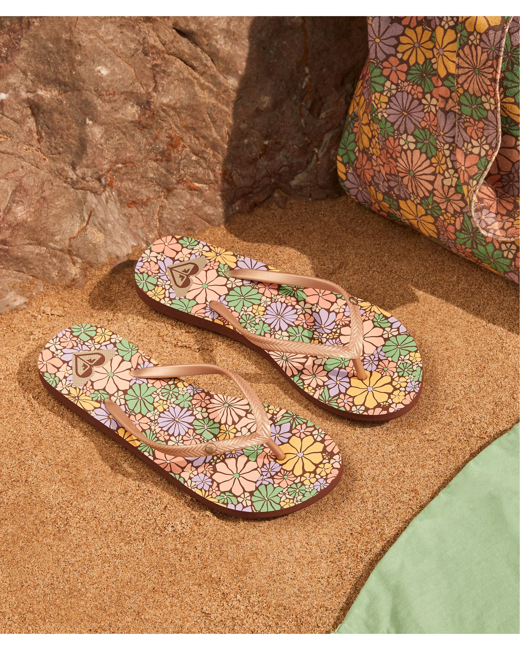 Bermuda Print Flip Flops in Brown Combo