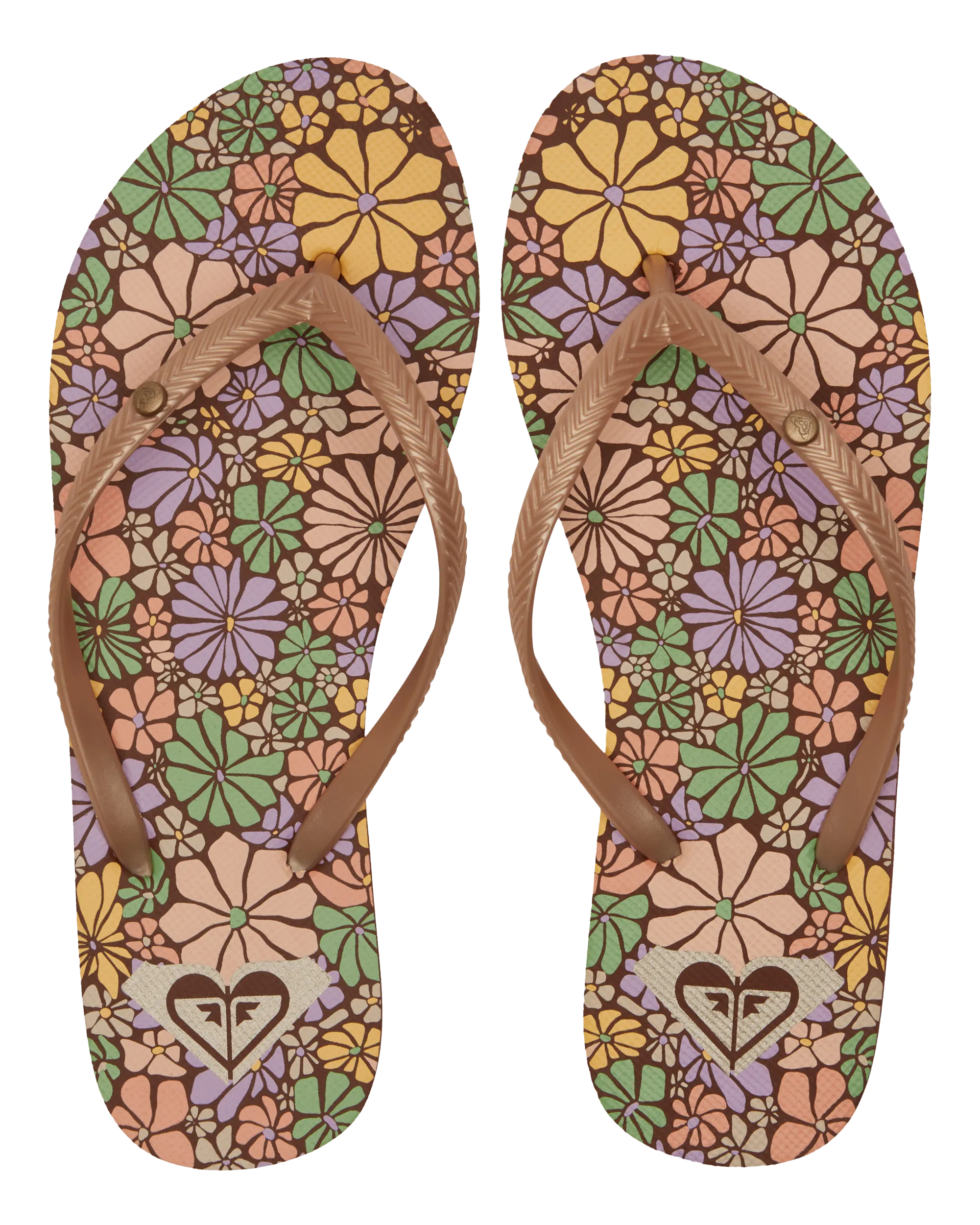 Bermuda Print Flip Flops in Brown Combo