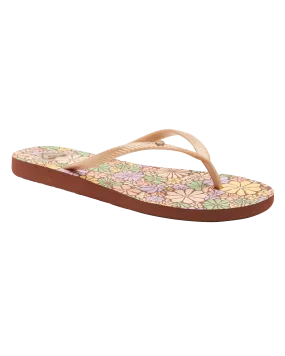 Bermuda Print Flip Flops in Brown Combo