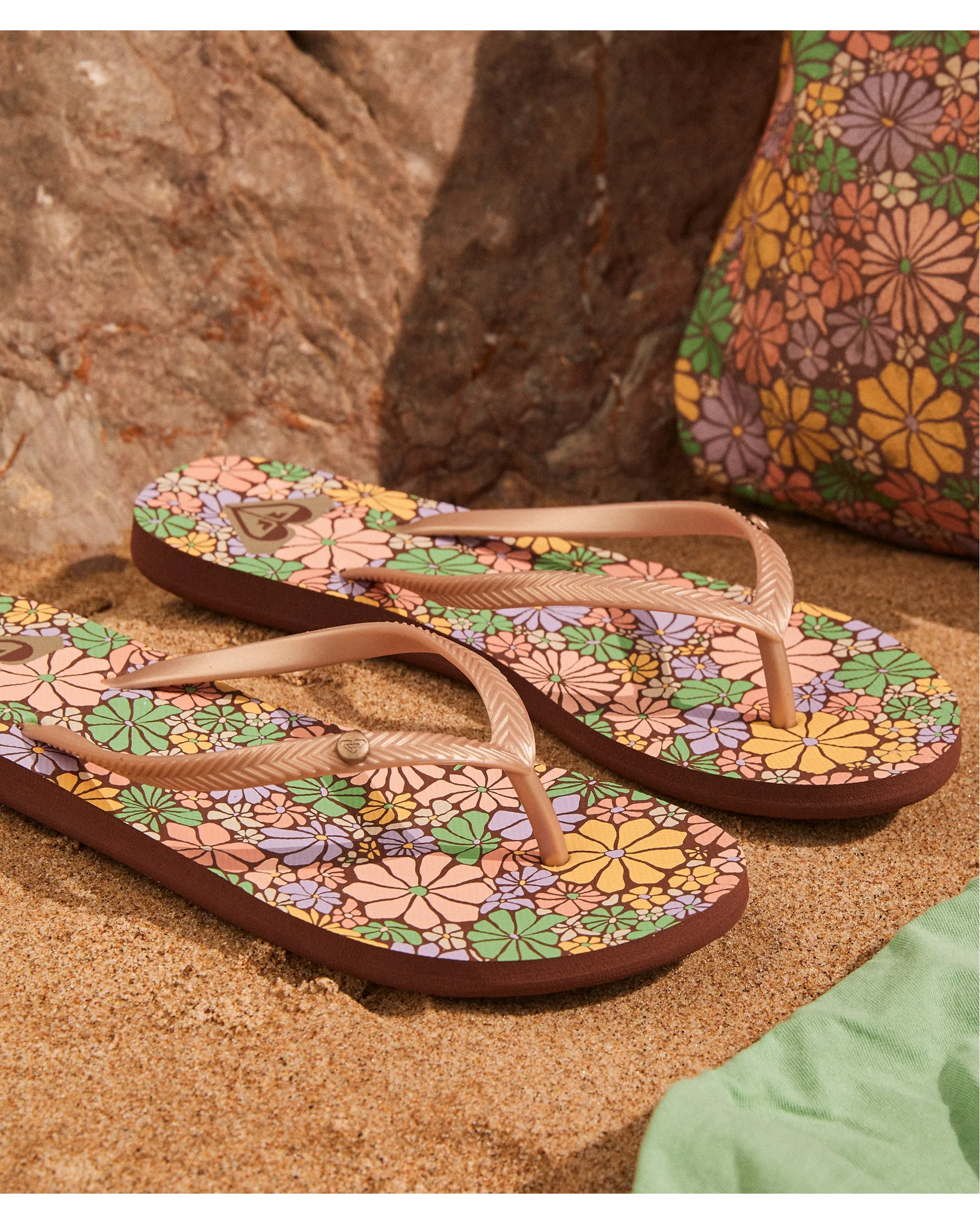 Bermuda Print Flip Flops in Brown Combo