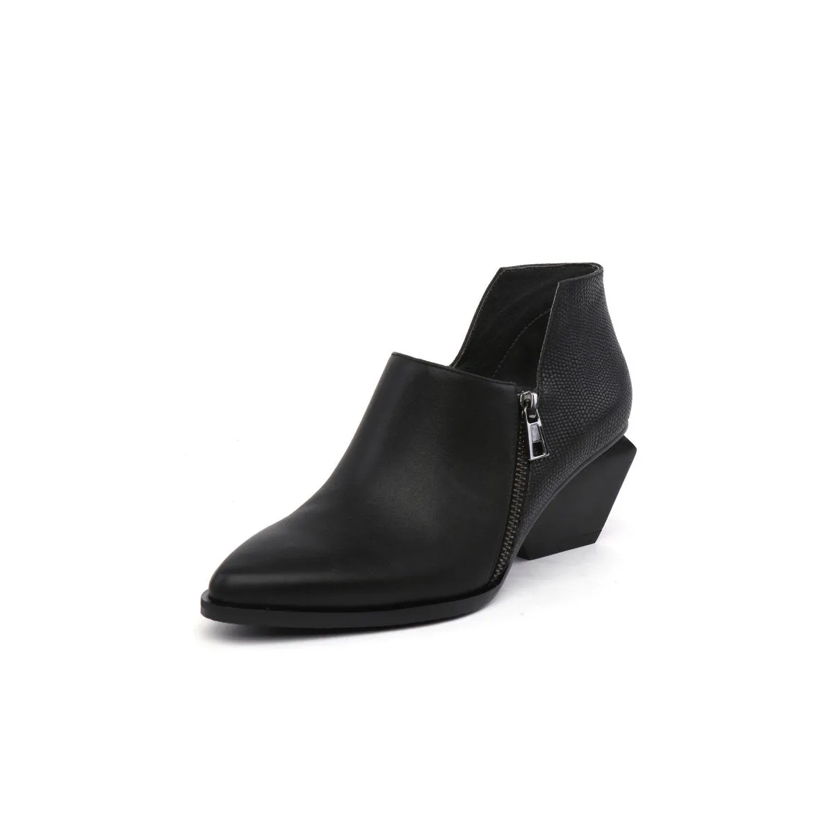 Block Heel Leather Ankle Boots