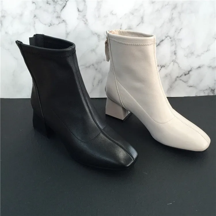 BOOPDO DESIGN BLOCK HEELED ANKLE BOOTS