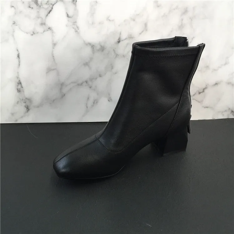 BOOPDO DESIGN BLOCK HEELED ANKLE BOOTS