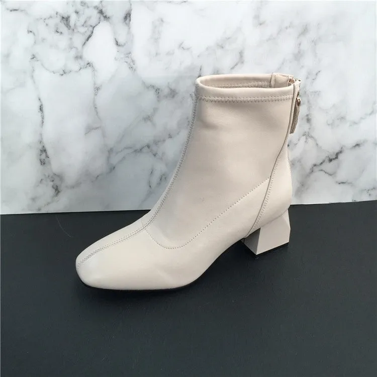 BOOPDO DESIGN BLOCK HEELED ANKLE BOOTS