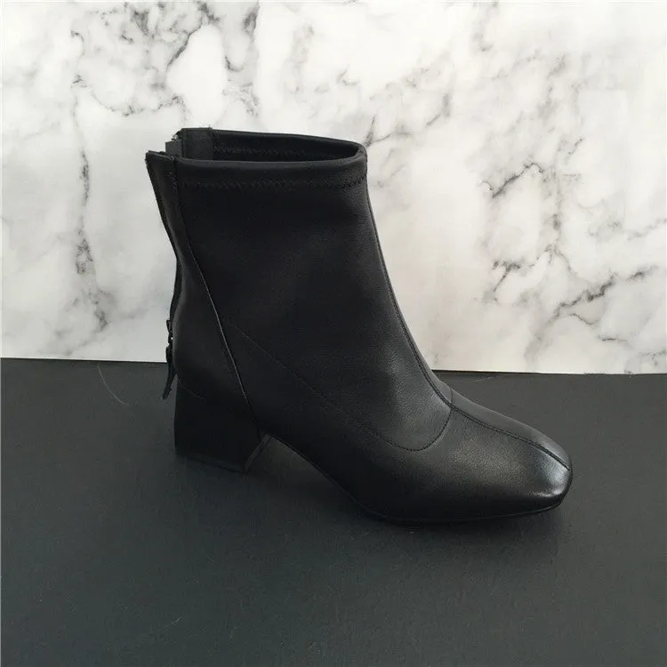 BOOPDO DESIGN BLOCK HEELED ANKLE BOOTS