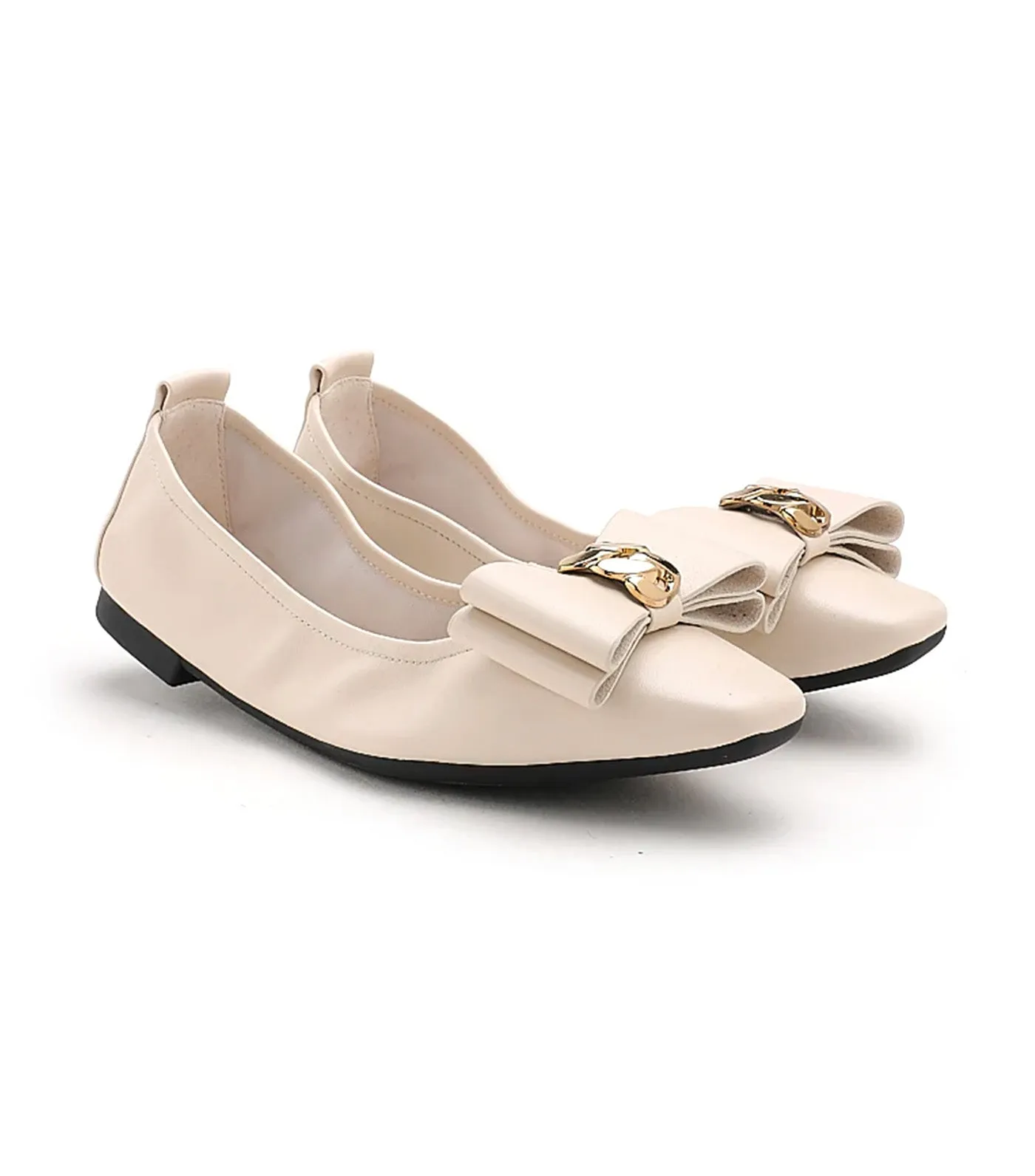 Candace Pop Of Bow Square Toe Foldable Flats Beige