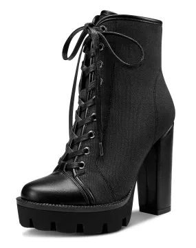 CASTAMERE Womens High Heel Platform Lace Up Booties Chunky Heel Ankle Boots with Zipper Round Toe 12CM Heels