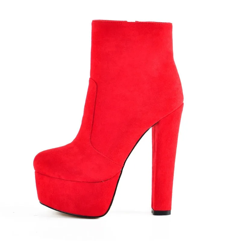 Chunky Round High Heel Ankle Boots with Platform