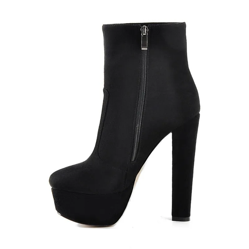 Chunky Round High Heel Ankle Boots with Platform