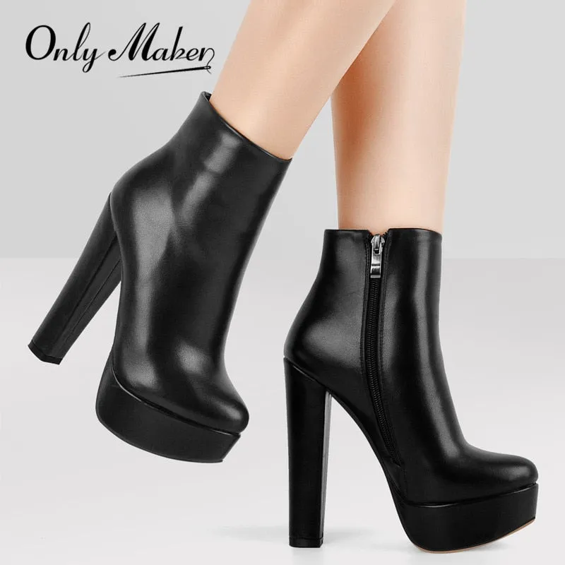 Chunky Round High Heel Ankle Boots with Platform