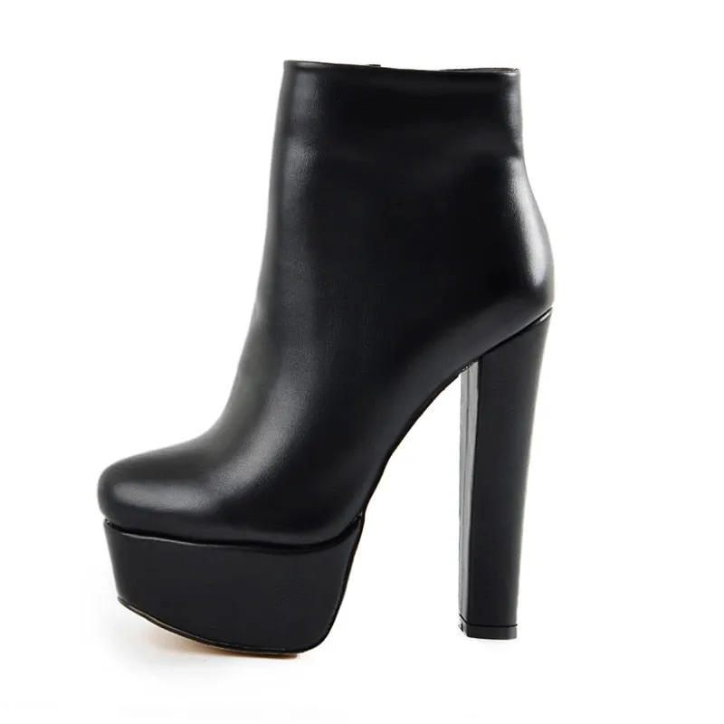 Chunky Round High Heel Ankle Boots with Platform