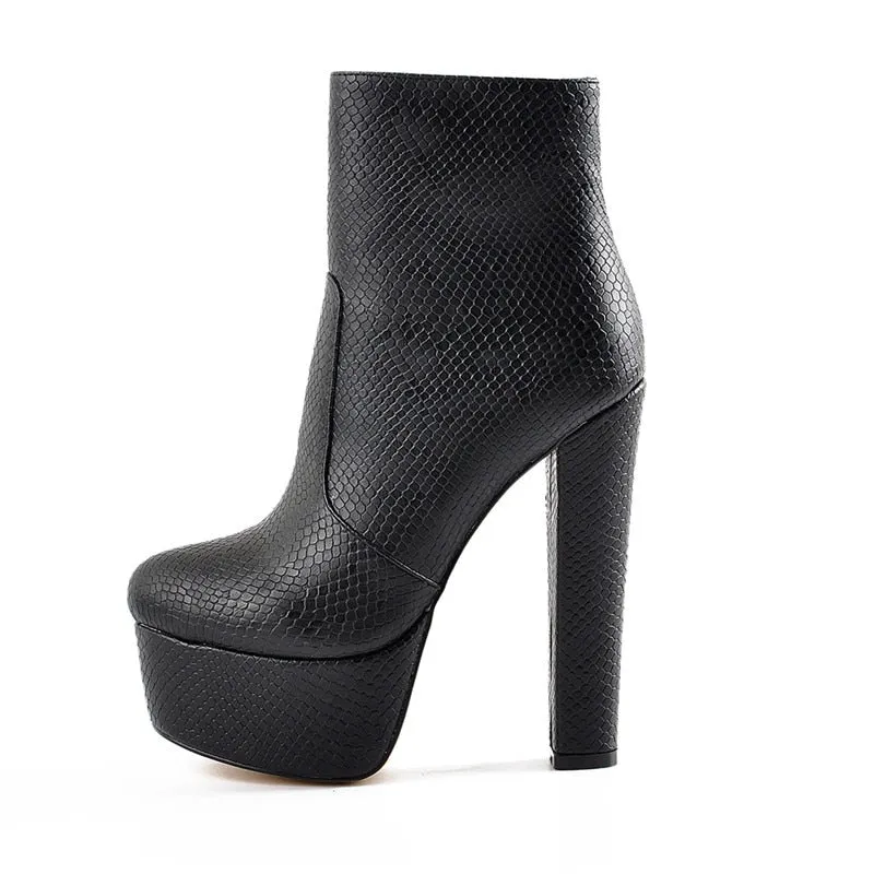 Chunky Round High Heel Ankle Boots with Platform