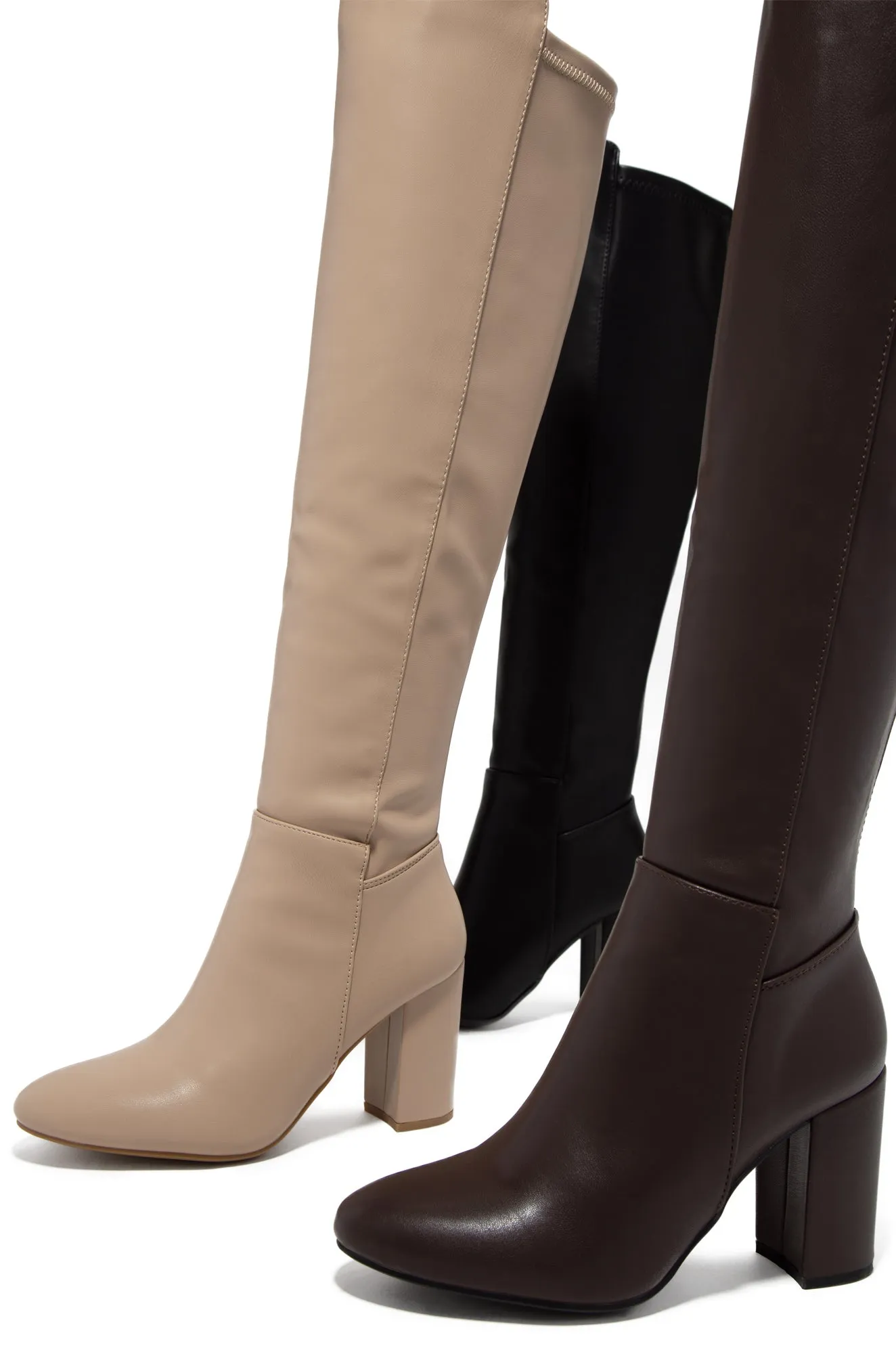 Colette Block Heel Boots - Brown