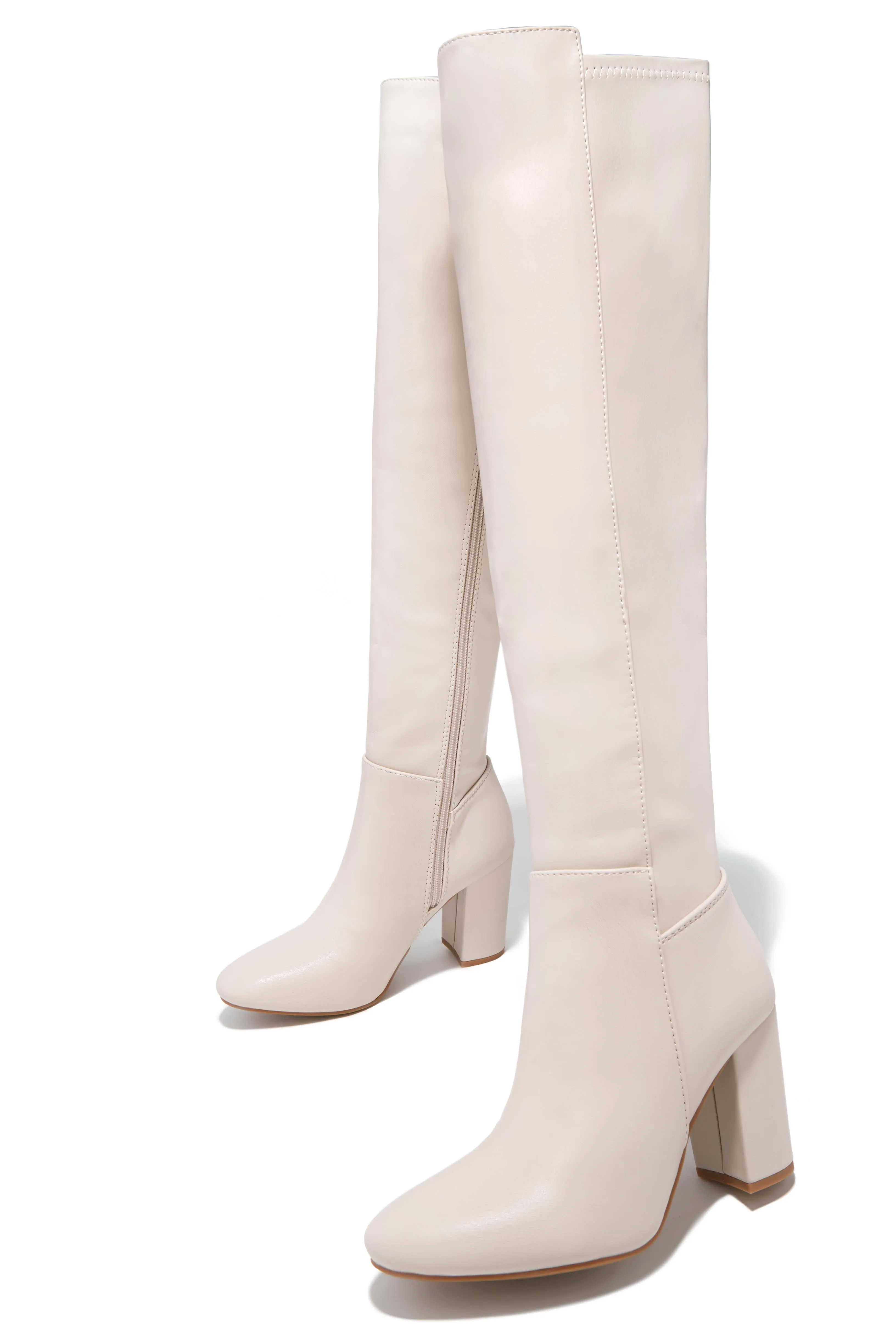 Colette Block Heel Boots - Ivory