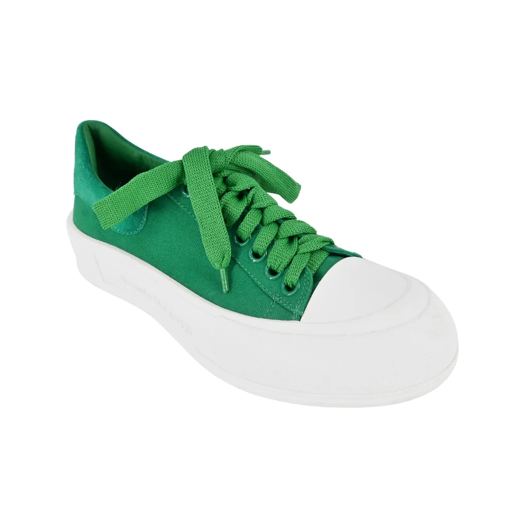 Deck Plimsoll Green Canvas Sneakers