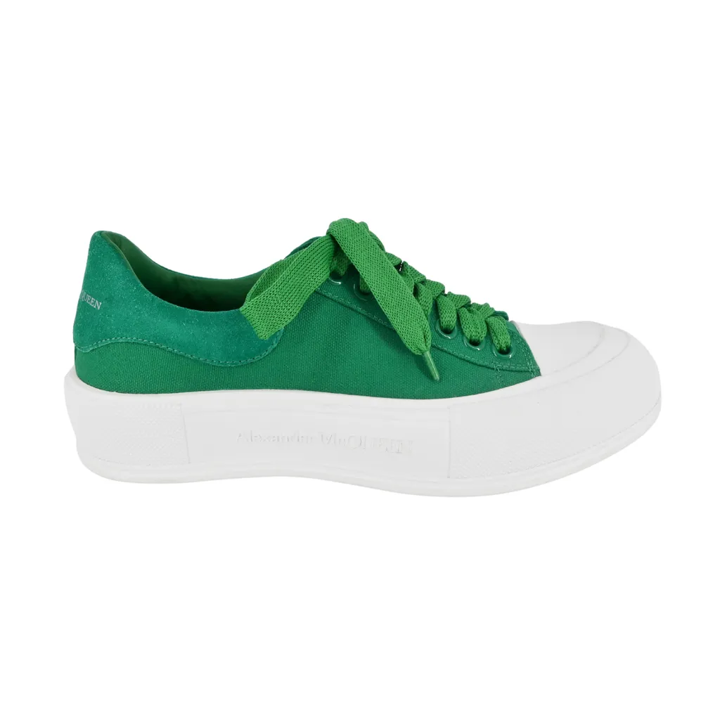 Deck Plimsoll Green Canvas Sneakers