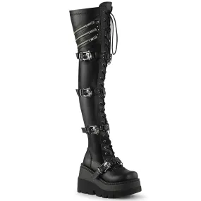 Demonia Shaker-420 Platform Lace-Up Stretch Thigh-High Boot