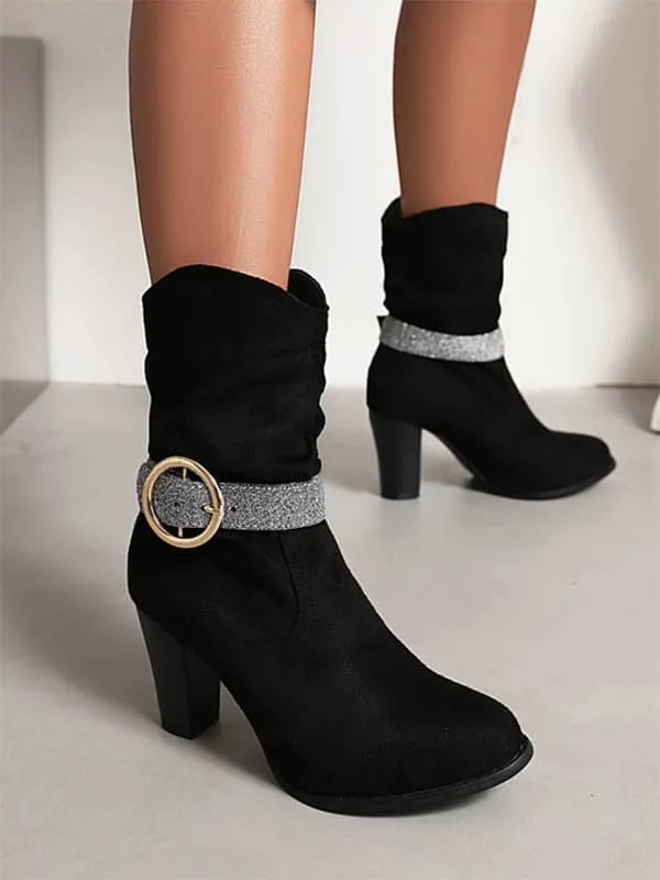 Fashion Round Toe Block Heel &Boots