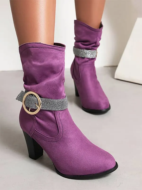 Fashion Round Toe Block Heel &Boots