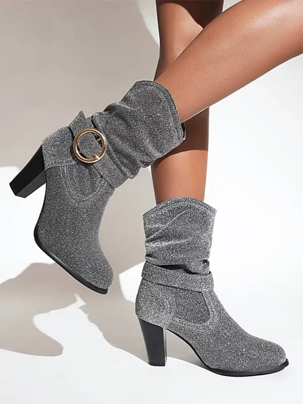 Fashion Round Toe Block Heel &Boots