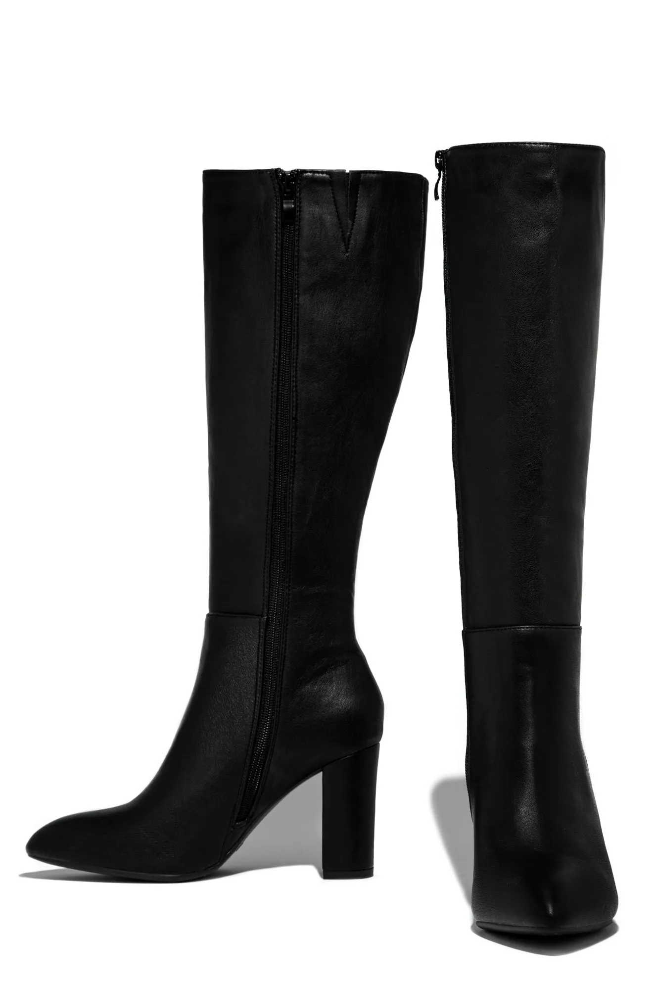 Fine Time Block Heel Knee High Boots - Black