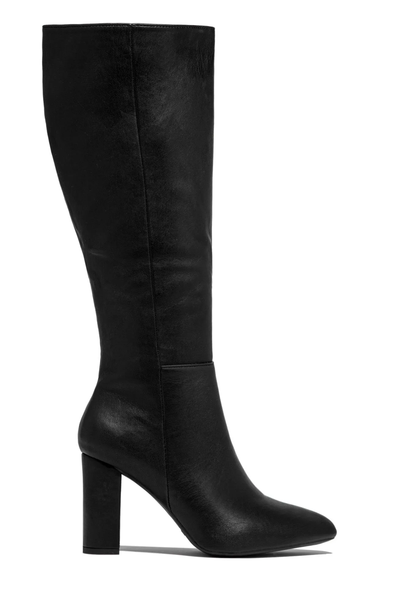 Fine Time Block Heel Knee High Boots - Black