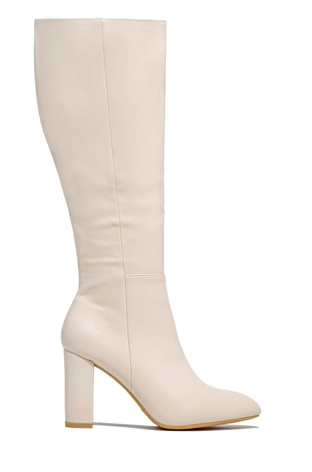 Fine Time Block Heel Knee High Boots - Ivory