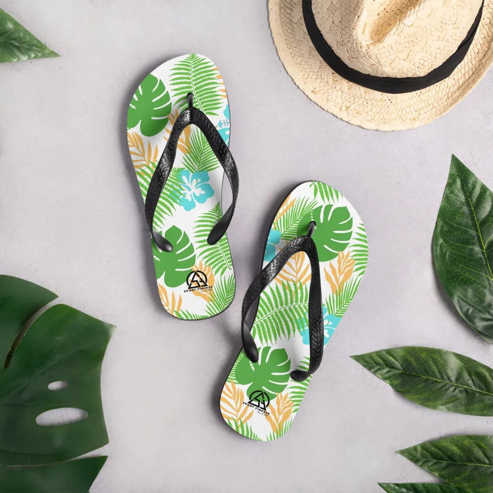 Green Tropical Leaves Flip-Flops