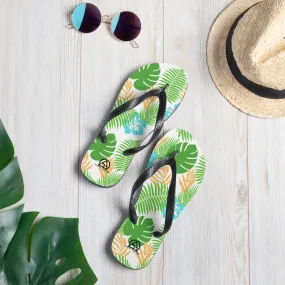 Green Tropical Leaves Flip-Flops