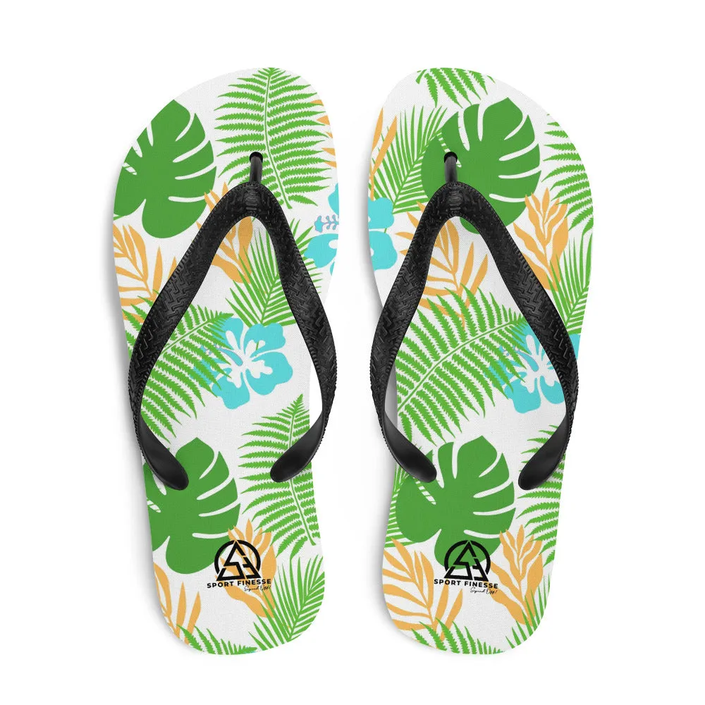 Green Tropical Leaves Flip-Flops