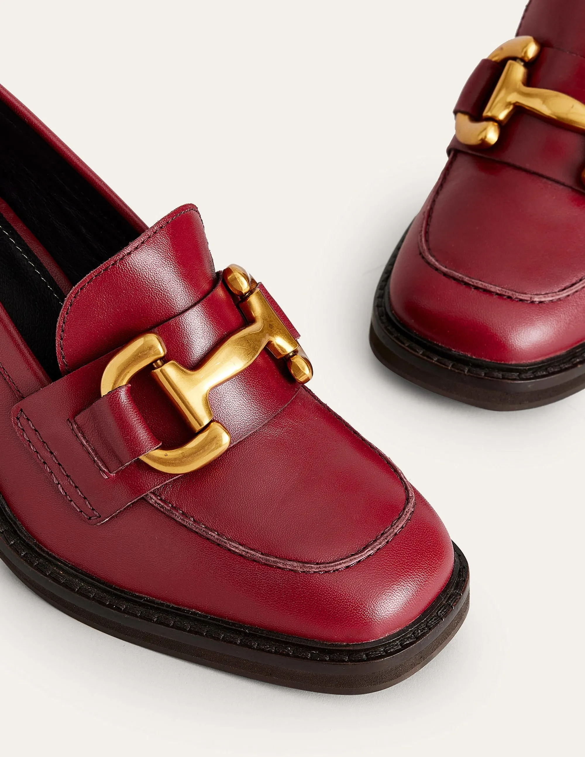 Iris Snaffle Heeled Loafers-Dark Red Leather