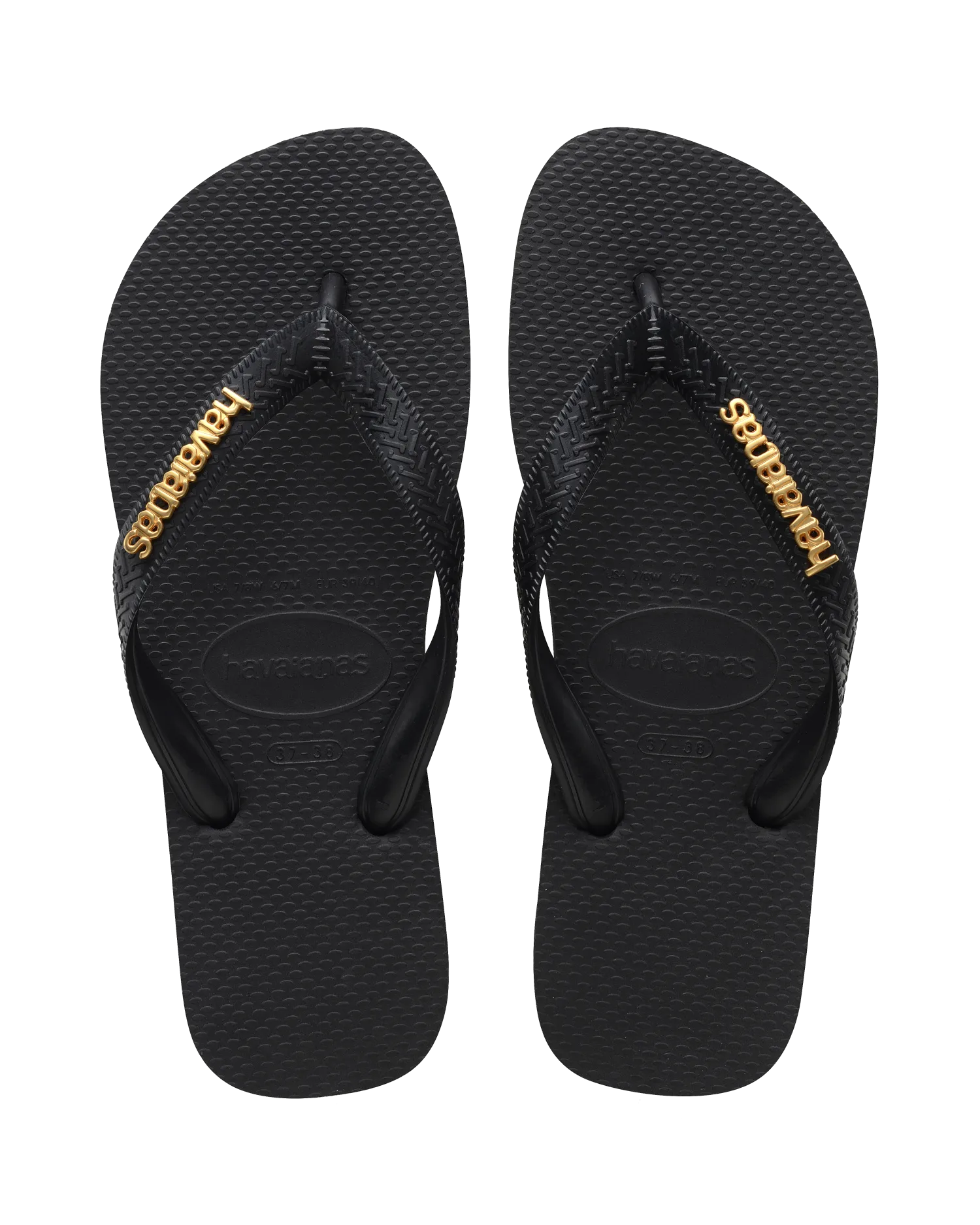 Logo Metallic Flip Flops in Black