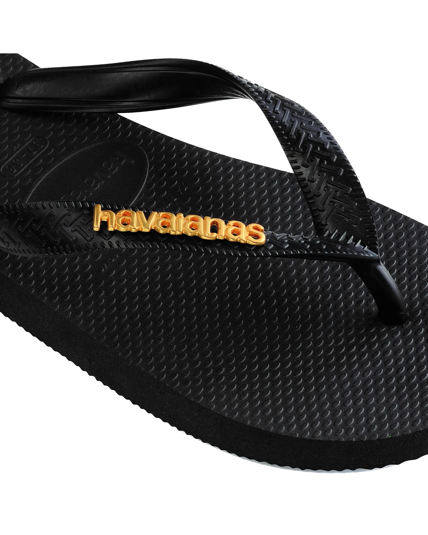 Logo Metallic Flip Flops in Black