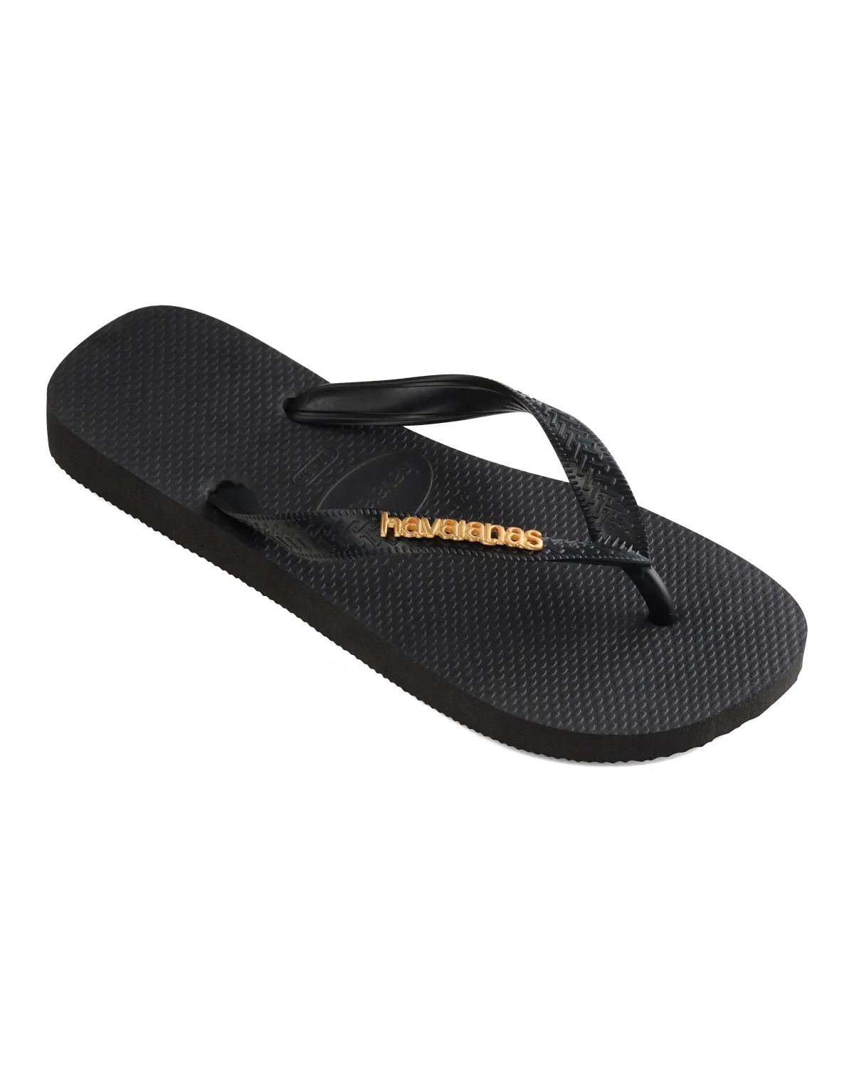 Logo Metallic Flip Flops in Black