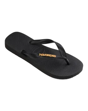 Logo Metallic Flip Flops in Black