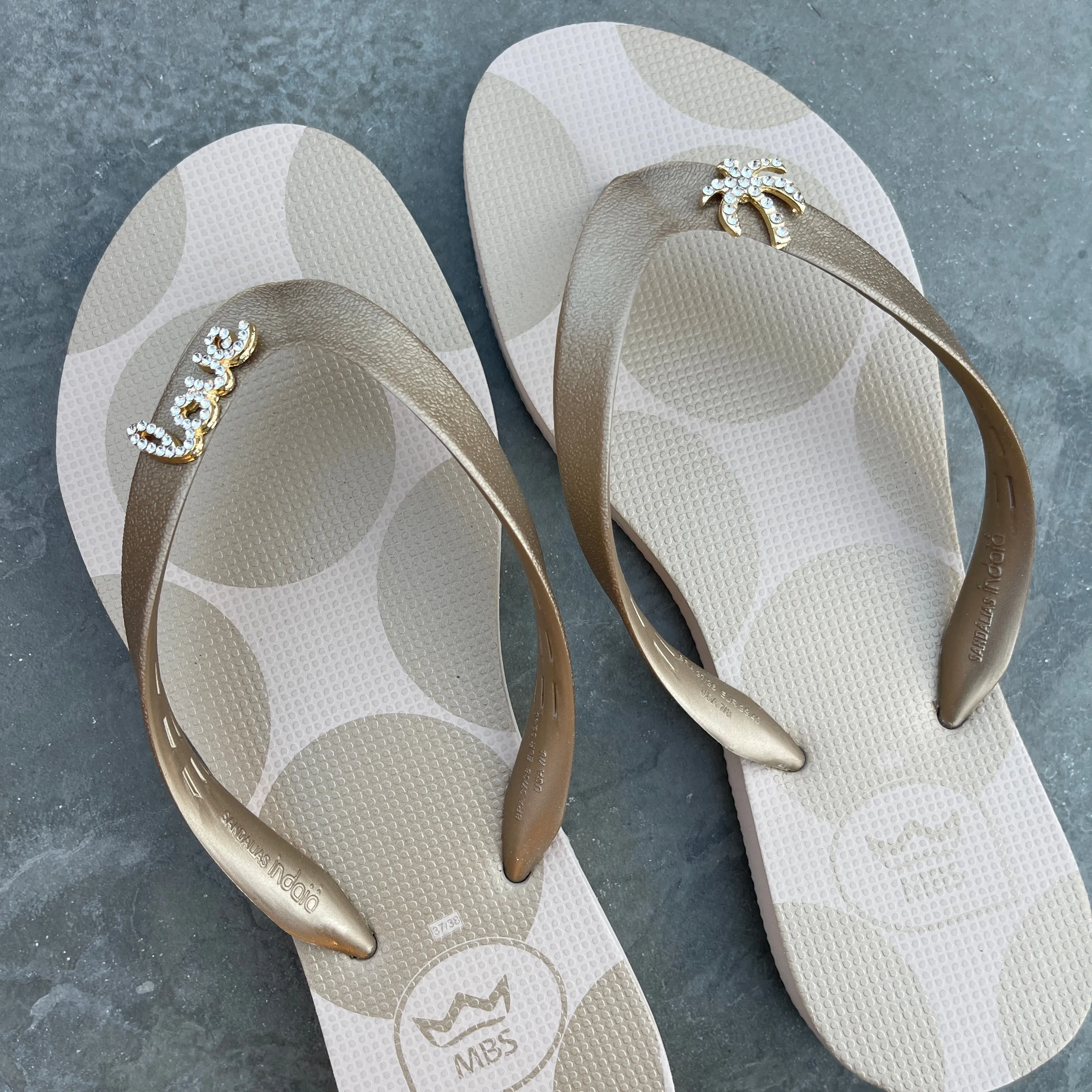 Love Palm Trees Gold Flip Flop