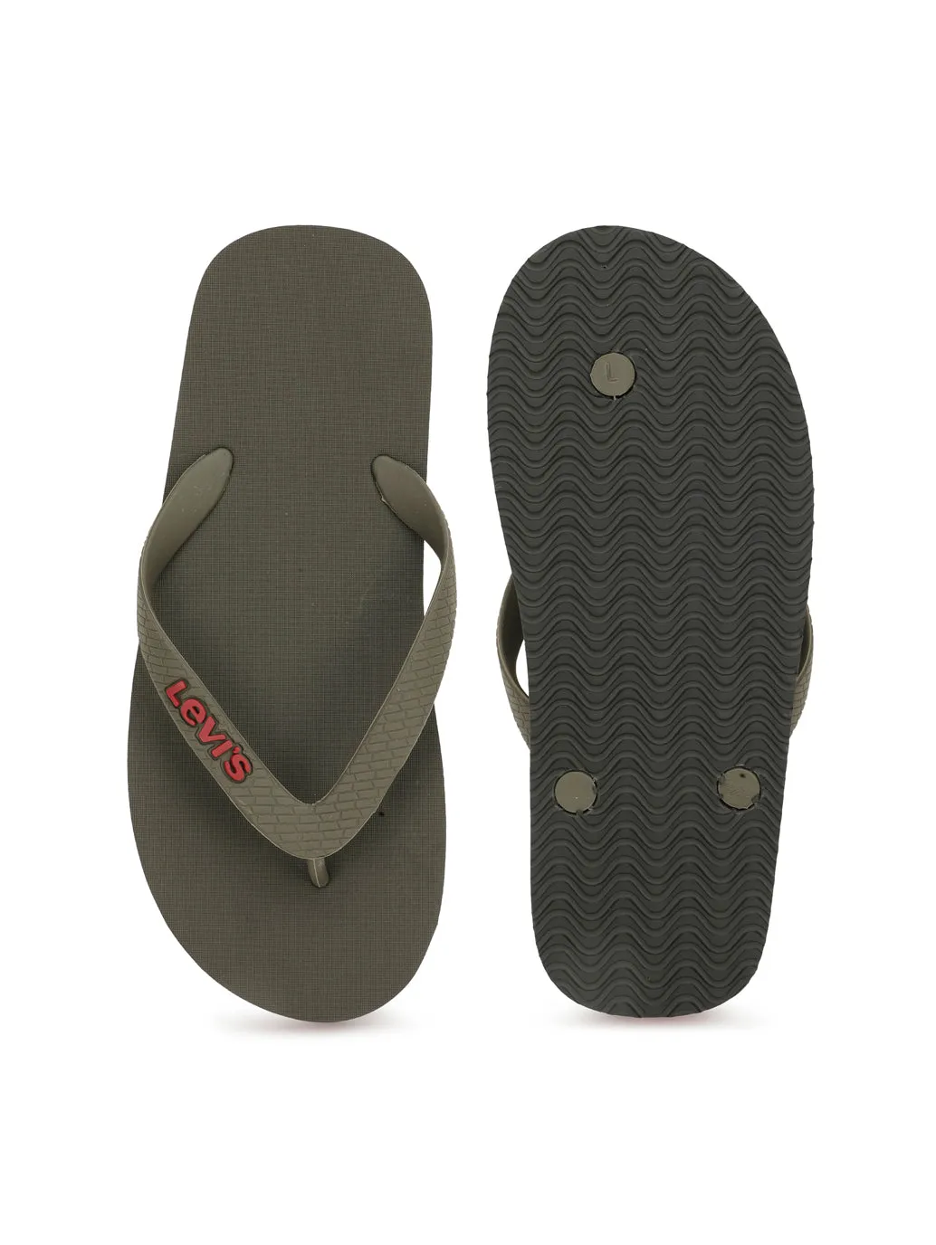 Men's Olive Green Debossed Logo Flip-Flops