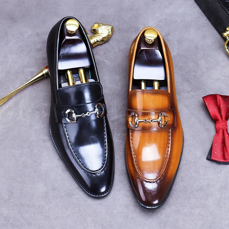 Metal Horsebit Casual Bright Genuine Leather Loafers