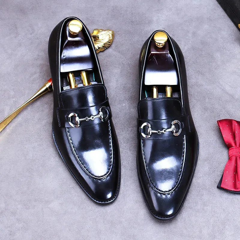 Metal Horsebit Casual Bright Genuine Leather Loafers