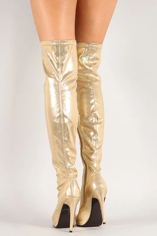 Metallic Almond Toe Stiletto Thigh High Boot