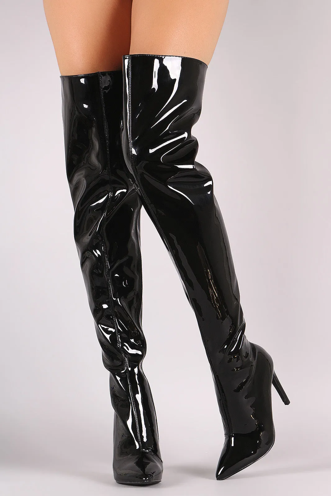 Mirror Metallic Pointy Toe Stiletto Over-The-Knee Boots