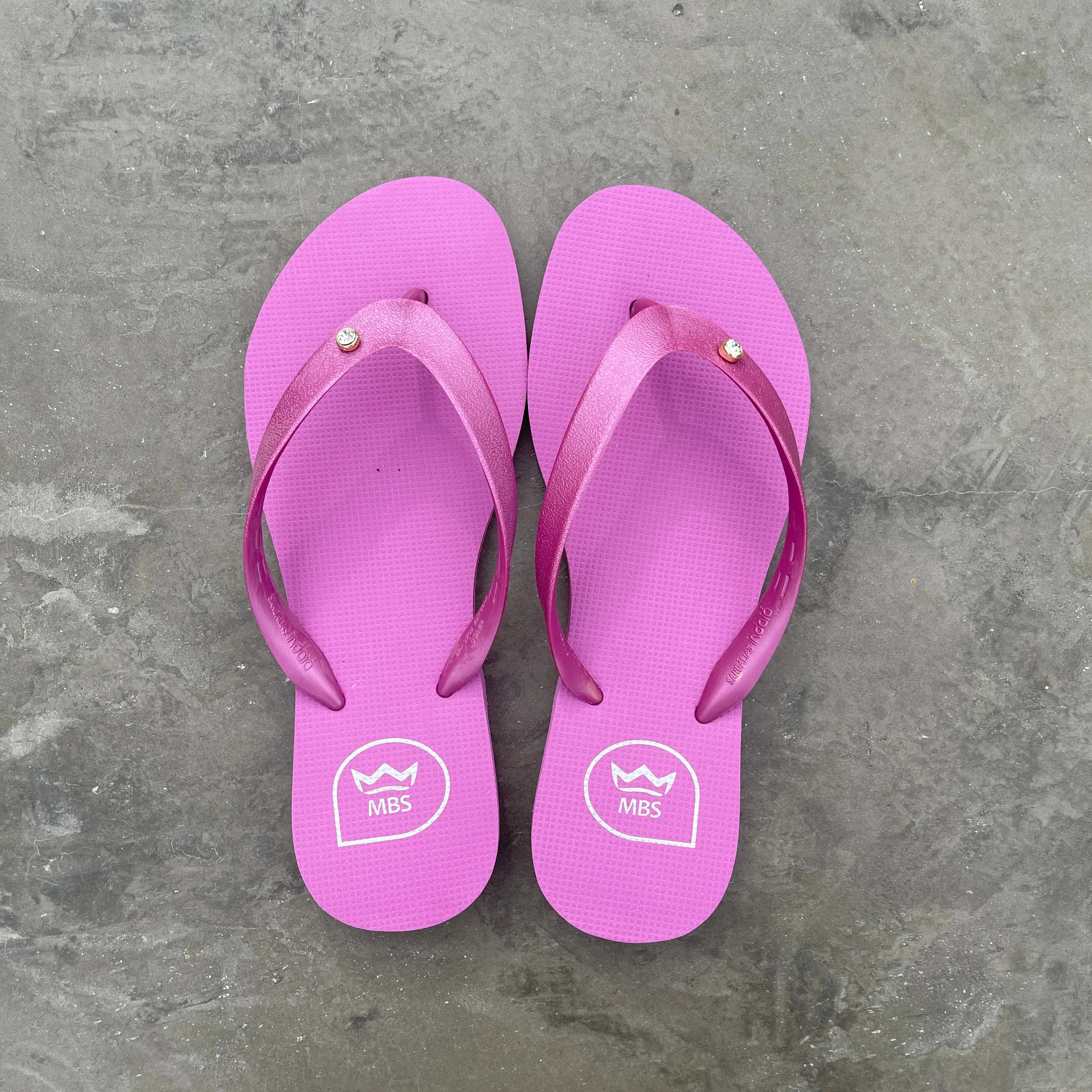 Natural Rubber Flip Flops Solid Pink Crystal Flower