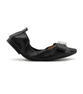 Noelle Diamante Bow Foldable Flats Black