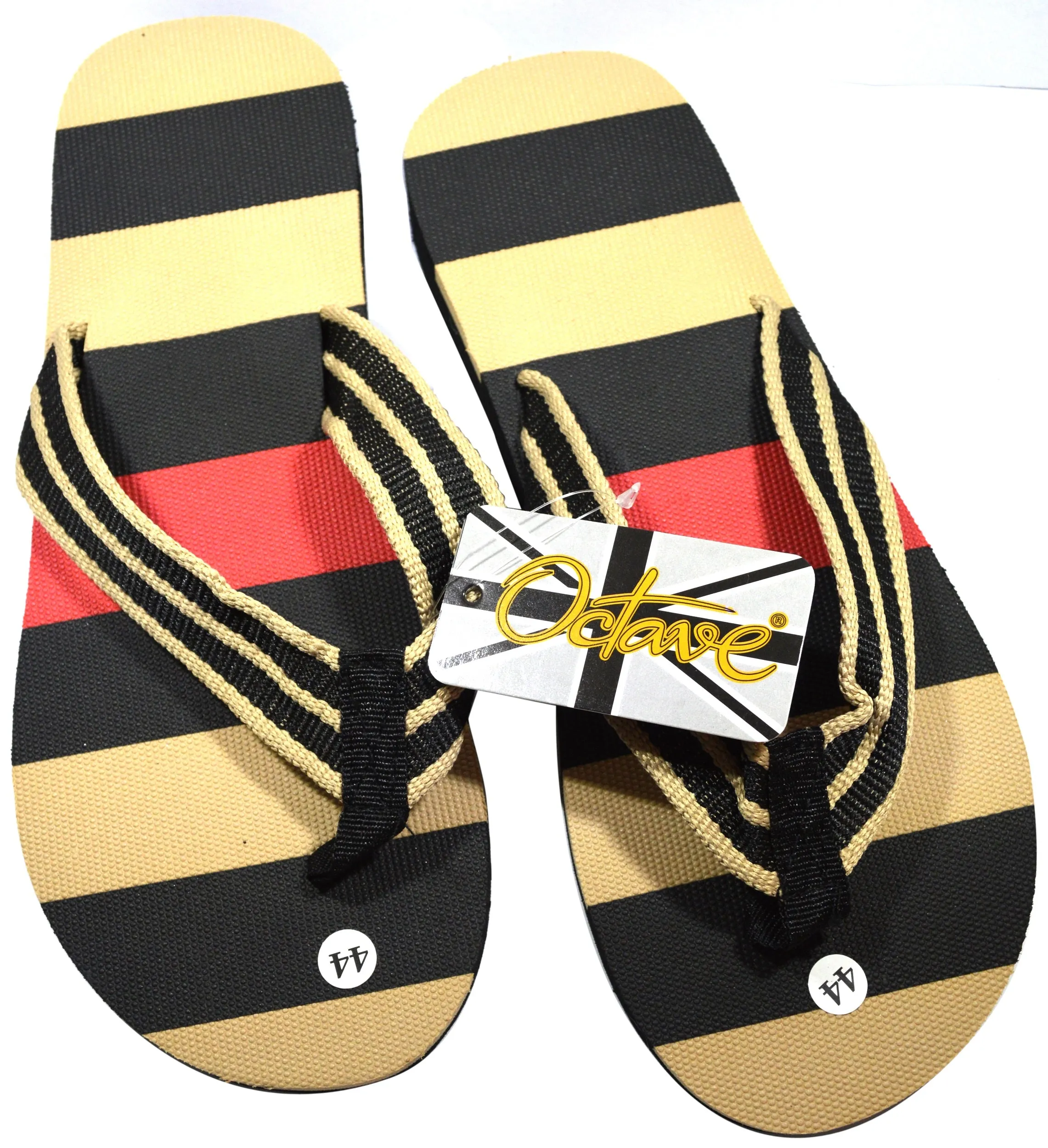 OCTAVE Mens Flip Flops - Striped Comfort Strap Design - Black