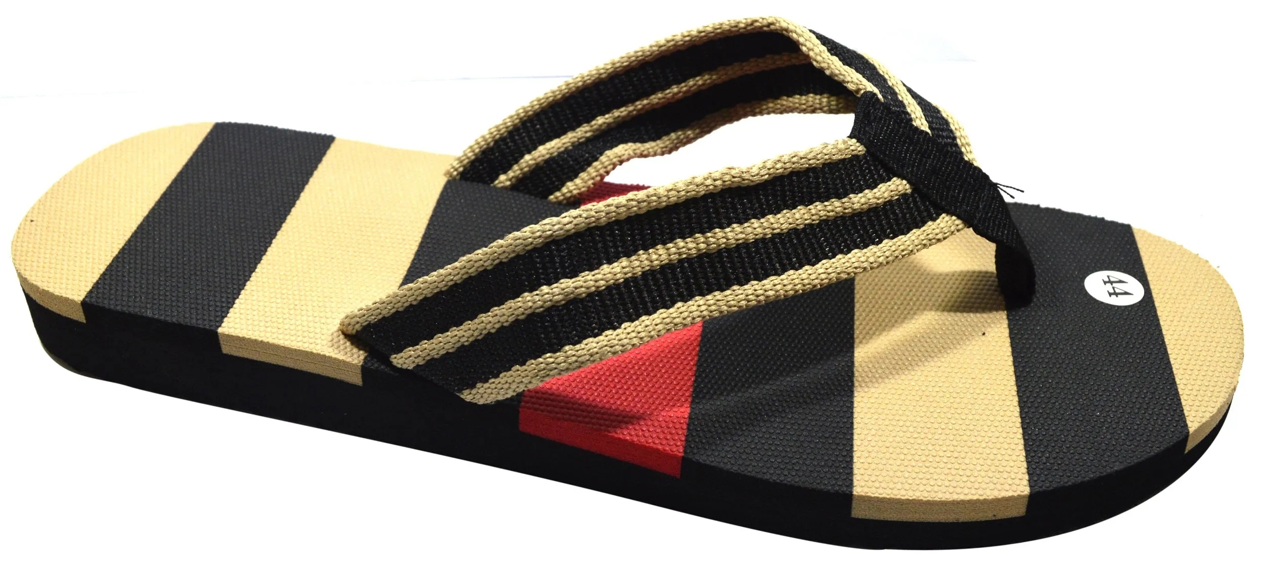 OCTAVE Mens Flip Flops - Striped Comfort Strap Design - Black