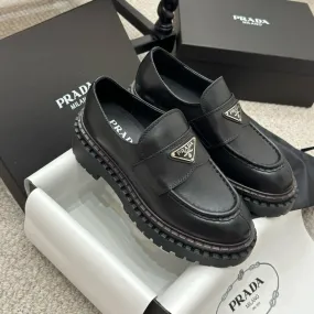 SE1506 PRADA Double Chocolate Leather Loafers / Size5-10