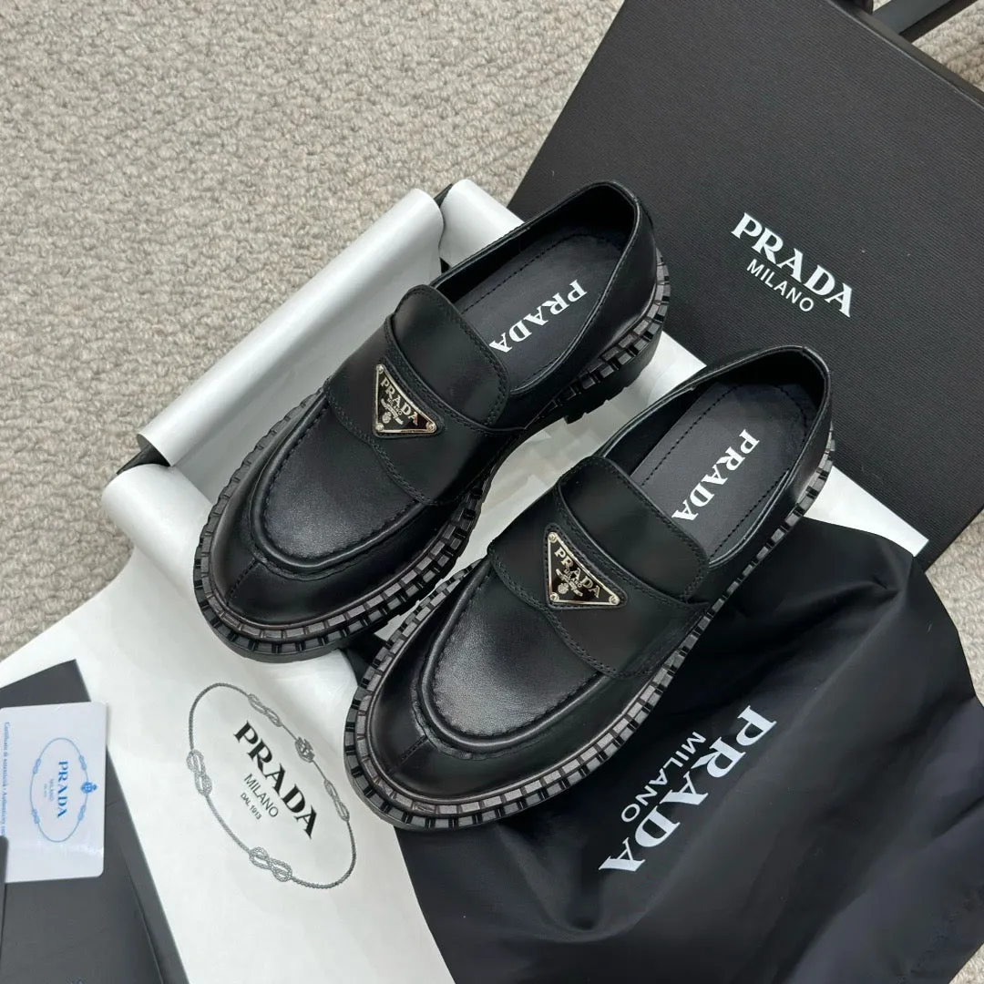 SE1506 PRADA Double Chocolate Leather Loafers / Size5-10