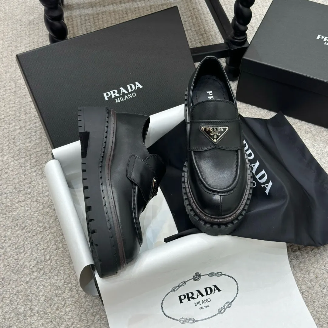 SE1506 PRADA Double Chocolate Leather Loafers / Size5-10