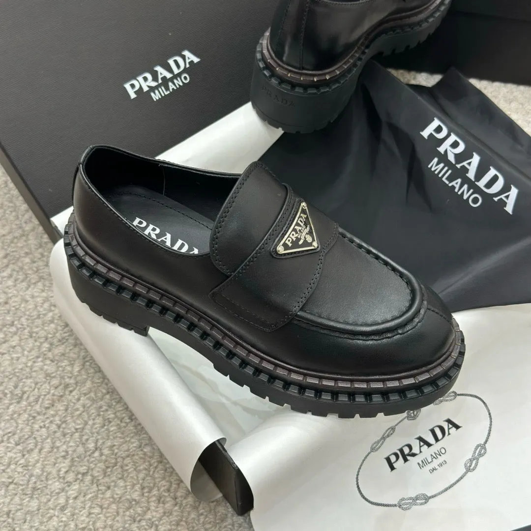 SE1506 PRADA Double Chocolate Leather Loafers / Size5-10